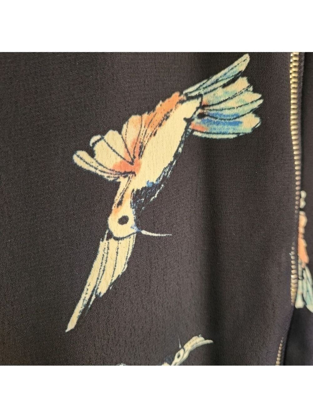 PHILOSOPHY NAVY BLUE HUMMINGBIRD PRINT LIGHTWEIGHT BOMBER JACKET NWT SMALL - Picture 4 of 8